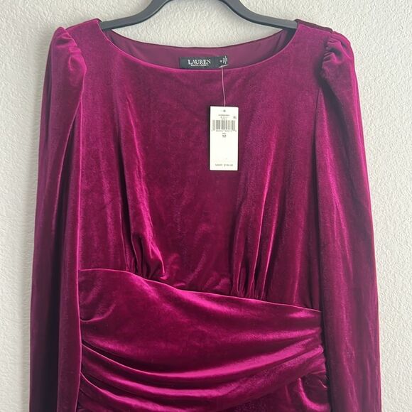 Lauren Ralph Lauren Velvet Cocktail Dress in Purple, Size 12 NEW w/Tag - Picture 4 of 8